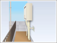 壁掛け給湯器：側面から