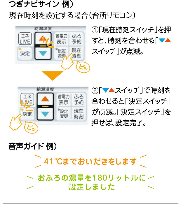 「つぎナビサイン」と「音声ガイド」の設定例