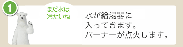 水が給湯器には入ってきます。バーナーが点火します。